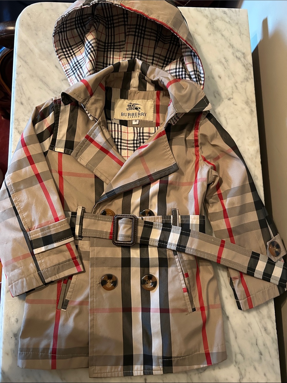 Authentic Child’s Burberry Tan Plaid Hooded Trench
